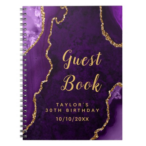 Purple and Gold Agate Birthday Guest Book