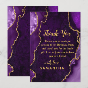 Purple and Gold Agate Birthday Party Thank You Card
