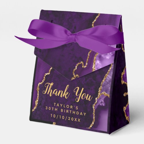 Purple and Gold Agate Birthday Thank You Favor Boxes