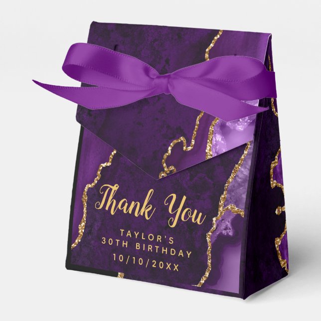 Purple and Gold Agate Birthday Thank You Favor Boxes (Front Side)
