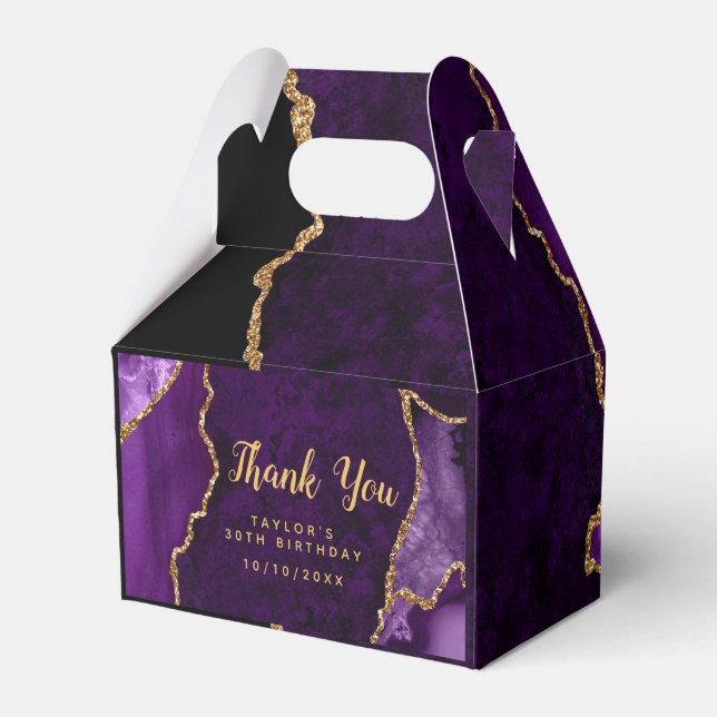 Purple and Gold Agate Birthday Thank You Favor Boxes (Front Side)
