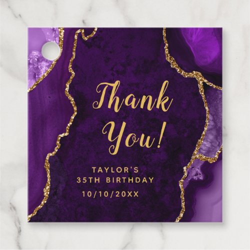 Purple and Gold Agate Birthday Thank You Favor Tags