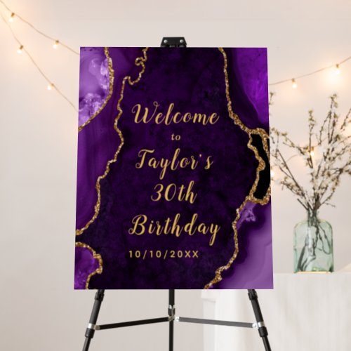 Purple and Gold Agate Birthday Welcome Foam Board