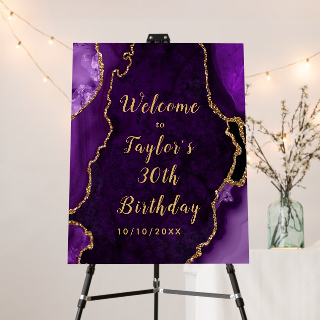 Purple and Gold Agate Birthday Welcome Foam Board (In Situ (Stand))