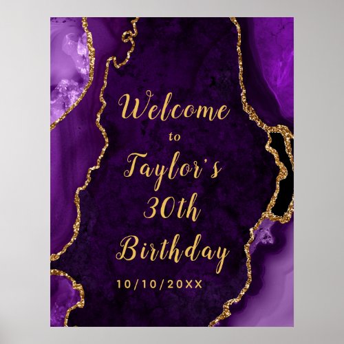Purple and Gold Agate Birthday Welcome Poster