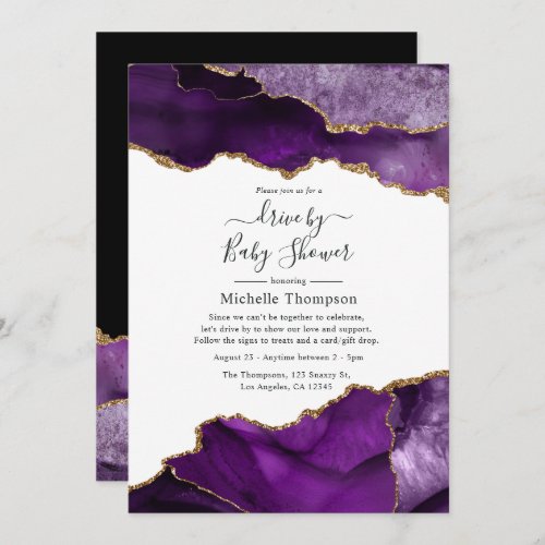 Purple and Gold Agate Drive By Shower Invitation