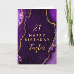 Purple and Gold Agate Happy Birthday Card<br><div class="desc">This elegant and glamorous birthday card can be personalized with a name or title such as mom, daughter, granddaughter, niece, friend etc. The design features a purple agate marble background with faux gold glitter accents. The text combines handwritten script and modern sans serif fonts for a classy and sophisticated look....</div>