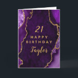 Purple and Gold Agate Happy Birthday Card<br><div class="desc">This elegant and glamorous birthday card can be personalized with a name or title such as mom, daughter, granddaughter, niece, friend etc. The design features a purple agate marble background with faux gold glitter accents. The text combines handwritten script and modern sans serif fonts for a classy and sophisticated look....</div>