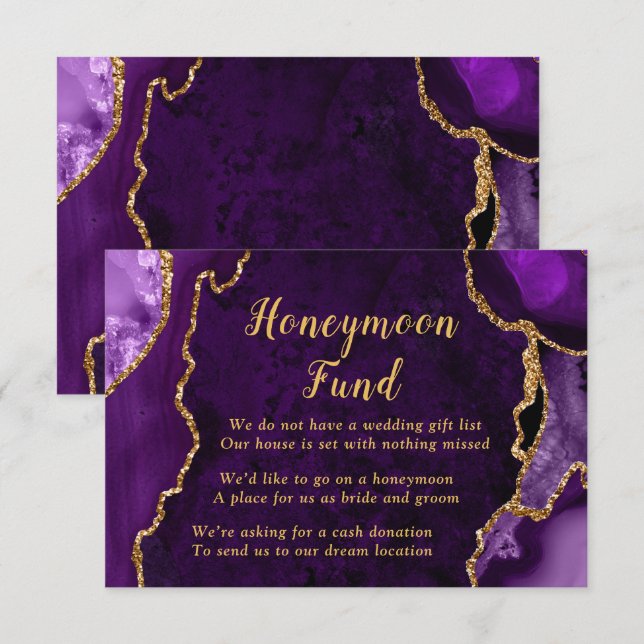 Purple and Gold Agate Honeymoon Fund Enclosure Card (Front/Back)