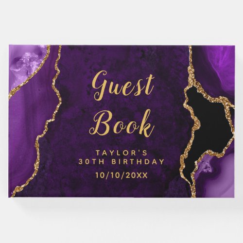 Purple and Gold Agate Marble Birthday Guest Book