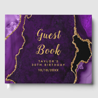 Purple and Gold Agate Marble Birthday Guest Book