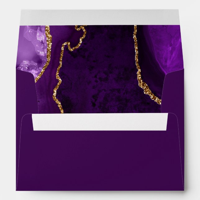 Purple and Gold Agate Marble Birthday Party Envelope (Back (Bottom))