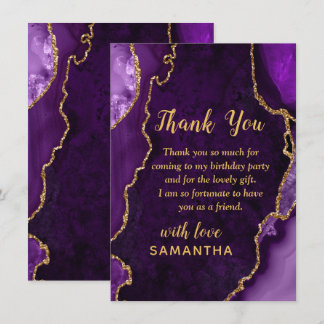 Purple and Gold Agate Marble Birthday Thank You Card
