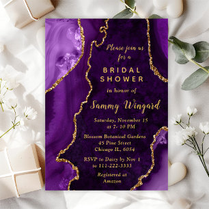 Purple and Gold Agate Marble Bridal Shower Invitation