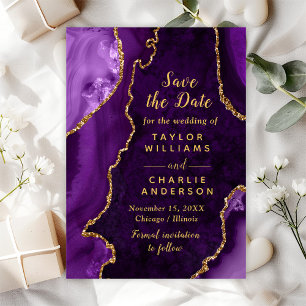 Purple and Gold Agate Marble Save The Date Invitation