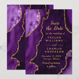 Purple and Gold Agate Marble Save The Date Invitation