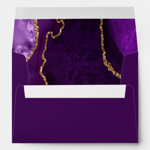 Purple and Gold Agate Marble Wedding Envelope