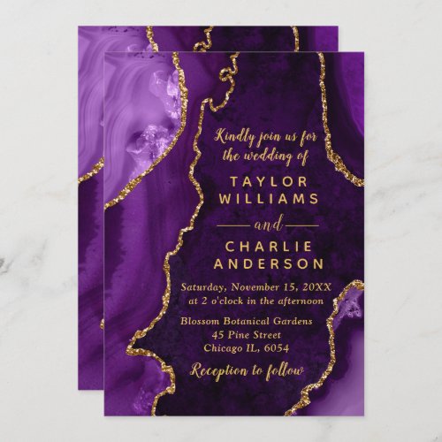 Purple and Gold Agate Marble Wedding Invitation