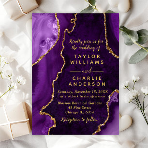 Purple and Gold Agate Marble Wedding Invitation