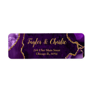 Purple and Gold Agate Marble Wedding Label