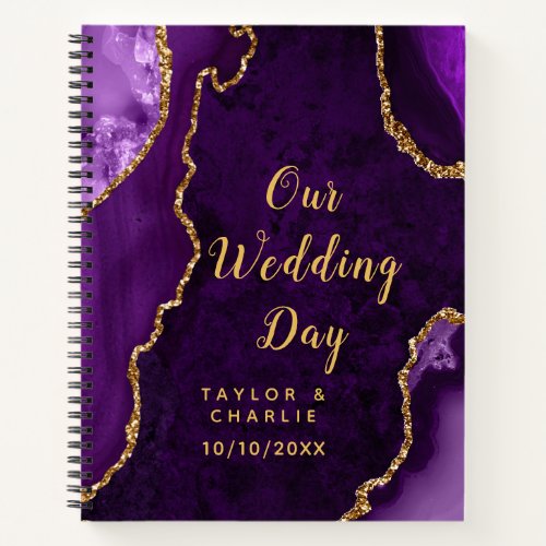 Purple and Gold Agate Marble Wedding Notebook