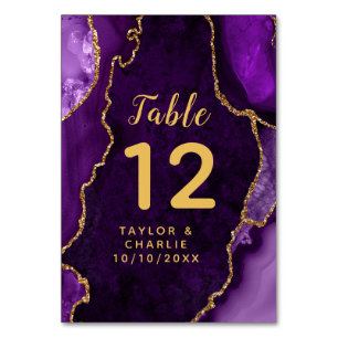 Purple and Gold Agate Marble Wedding Table Number