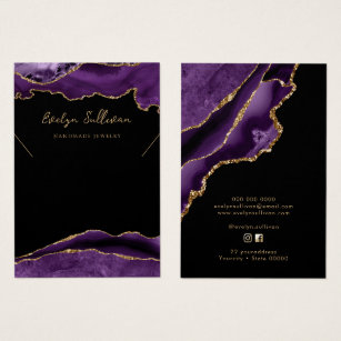 Purple and gold agate necklace display card