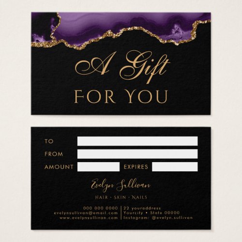 Purple and Gold Agate on Black Gift Card