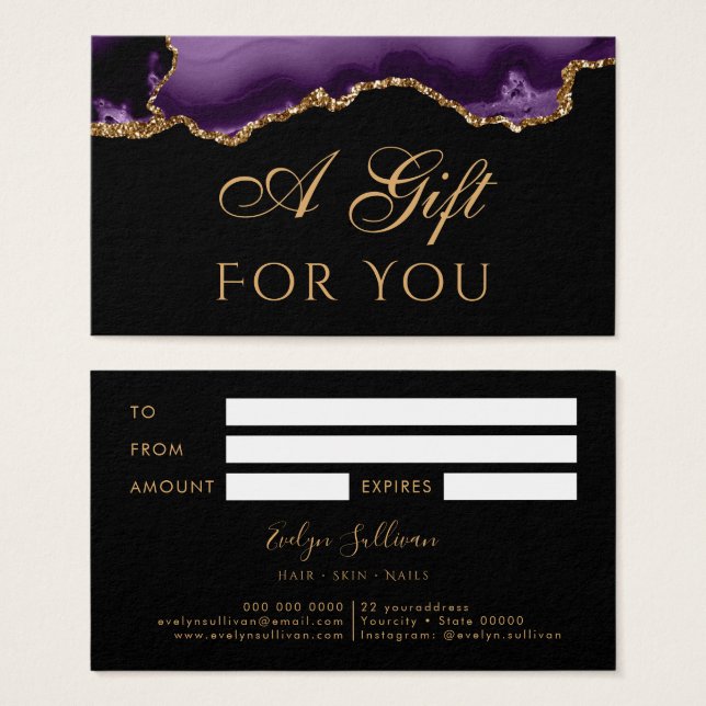 Purple and Gold Agate on Black Gift Card (Front & Back)