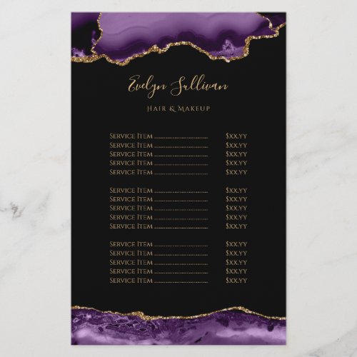 Purple and gold agate price list flyer