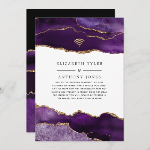 Purple and Gold Agate Reduced Wedding Guest List A Announcement