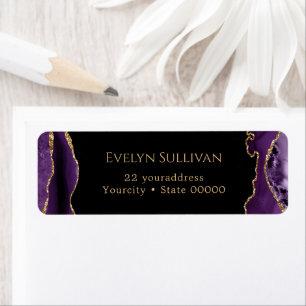 Purple and gold agate return address label