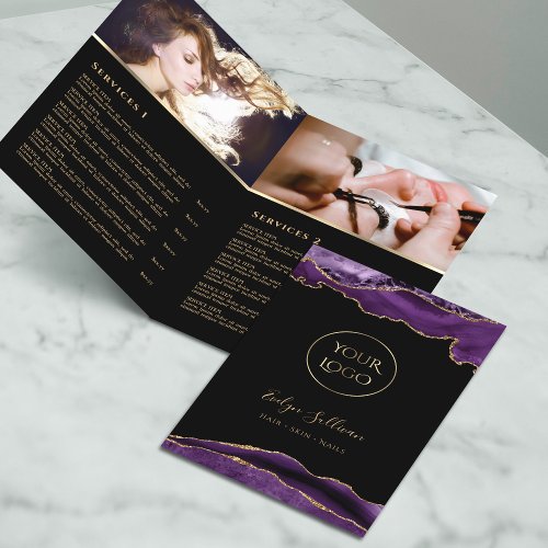 purple and gold agate service menu brochure