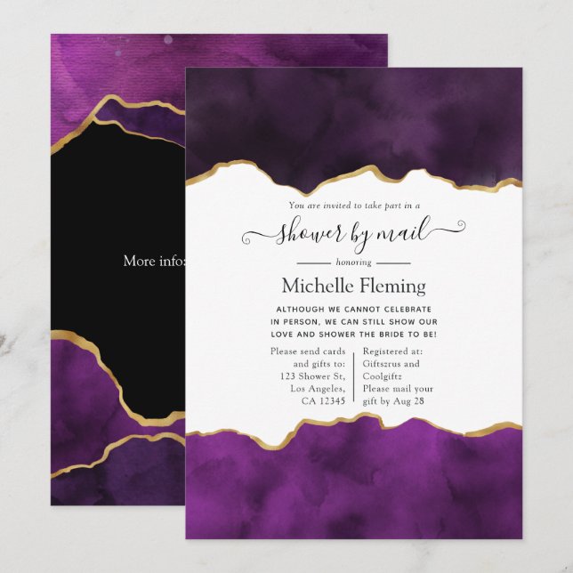 Purple and Gold Agate Shower by Mail Invitation (Front/Back)