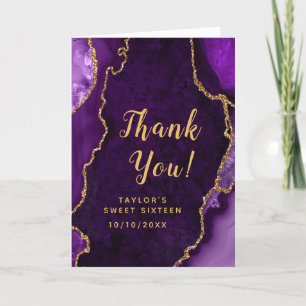 Purple and Gold Agate Sweet Sixteen Letterpress Thank You Card