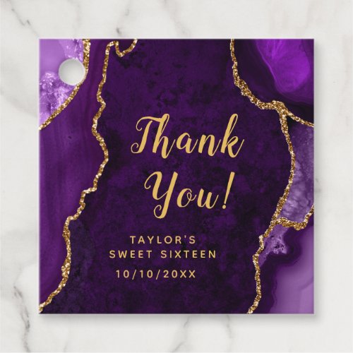 Purple and Gold Agate Sweet Sixteen Thank You Favor Tags