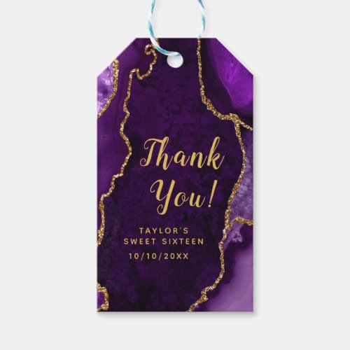 Purple and Gold Agate Sweet Sixteen Thank You Gift Tags