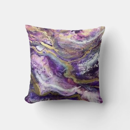 Purple and Gold Agate Swirl Throw Pillow