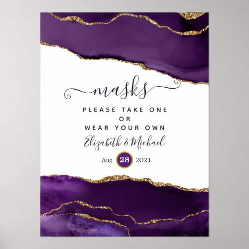Purple and Gold Agate Wedding Face Masks Poster