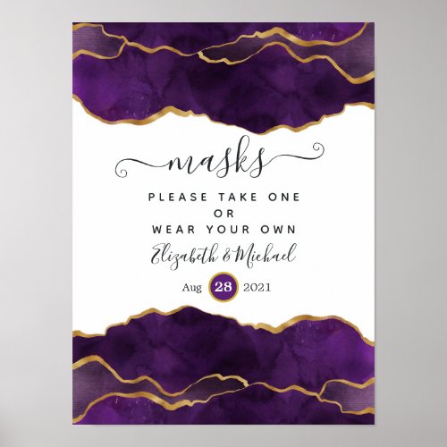 Purple and Gold Agate Wedding Face Masks Poster