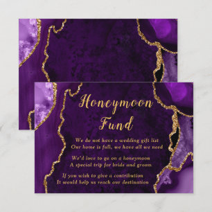 Purple and Gold Agate Wedding Honeymoon Fund Enclosure Card