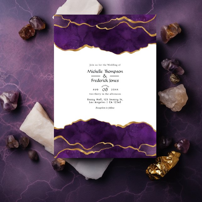 Purple and Gold Agate Wedding Invitation (Creator Uploaded)