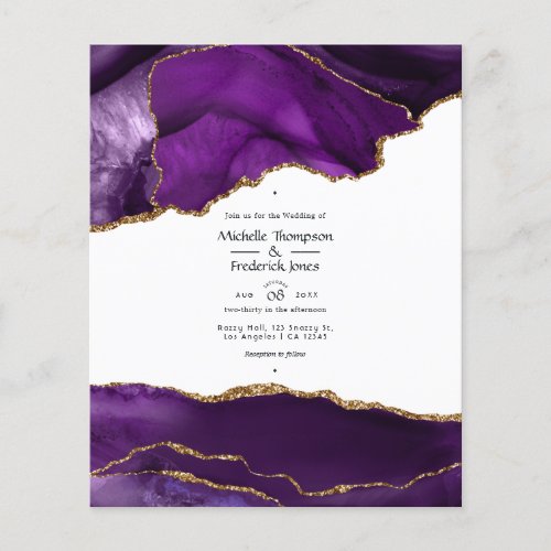 Purple and Gold Agate Wedding Invitation Flyer