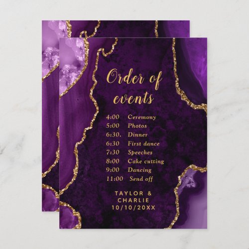 Purple and Gold Agate Wedding Order of Events Encl Enclosure Card
