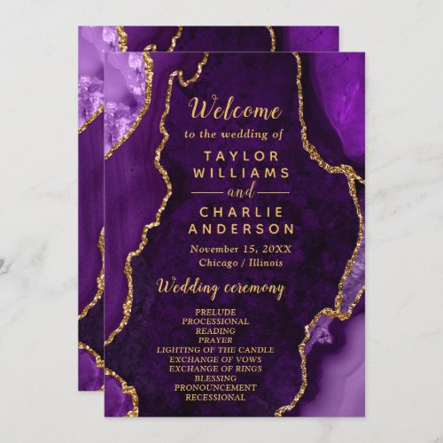 Purple and Gold Agate Wedding Program