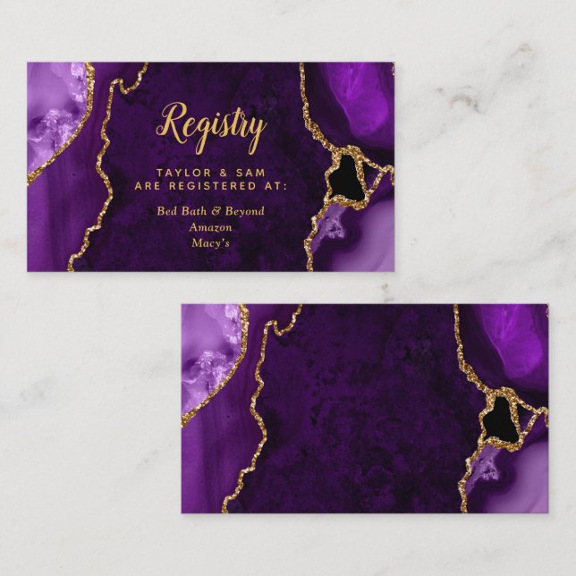 Purple and Gold Agate Wedding Registry Enclosure Card (Front/Back)