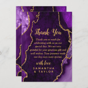 Purple and Gold Agate Wedding Thank You Card
