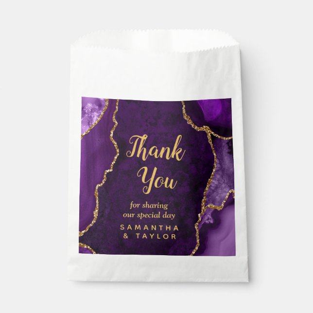 Purple and Gold Agate Wedding Thank You Favor Bag (Front)
