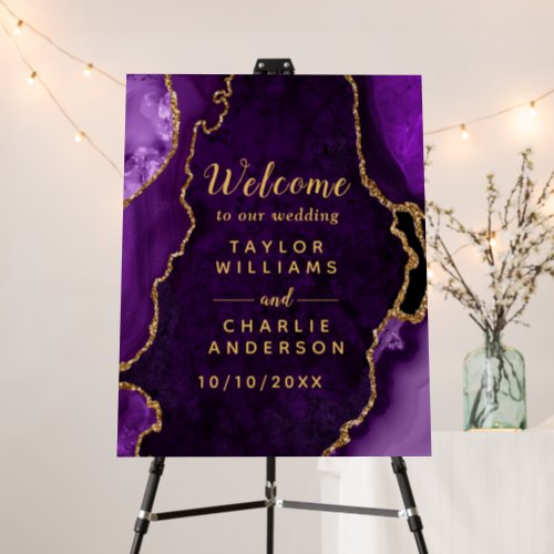 Purple and Gold Agate Wedding Welcome Foam Board