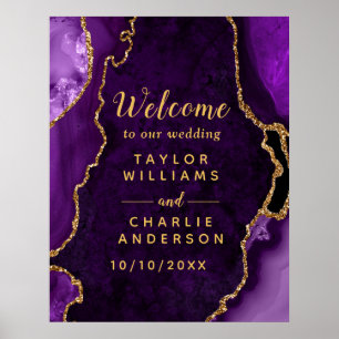 Purple and Gold Agate Wedding Welcome Poster